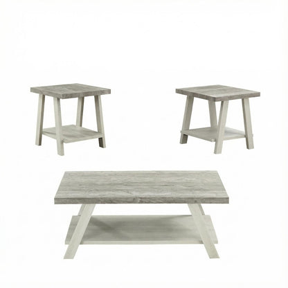 Weathered Gray 3-Piece Wood Shelf Coffee Table Set with Storage