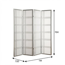 Silver 4-Panel Wood Folding Room Divider, Rice Paper, 70 Inch