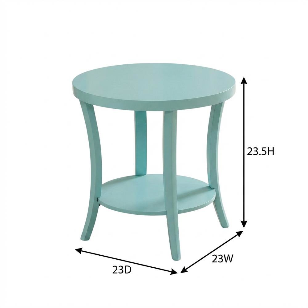 Teal Round End Table with Shelf for Lounge and Living Spaces