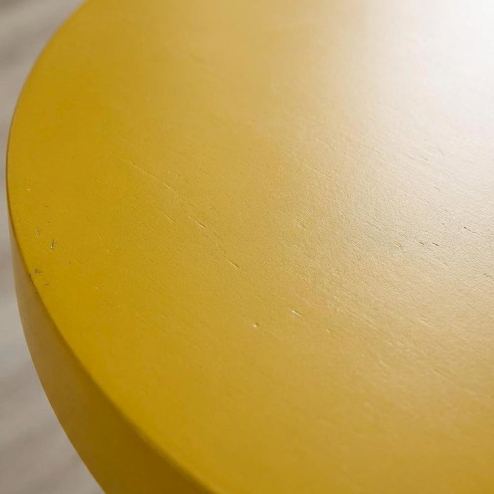 Yellow round end table with shelf for living room decor