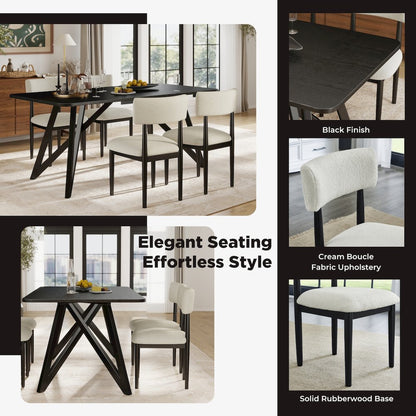 Axler 5-Piece Dining Set, Tripod-Cross Dining Table with 4 Boucle Chairs, Black