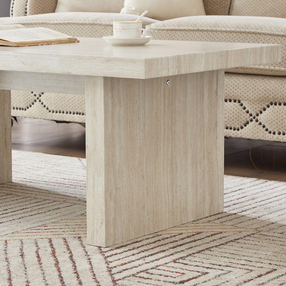 Cavira Modern Faux Marble Living Room Coffee Table, Beige