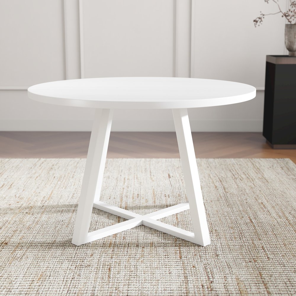Edo 5-Piece Dining Set, Round Trestle Table and 4 Chairs, White and Natural