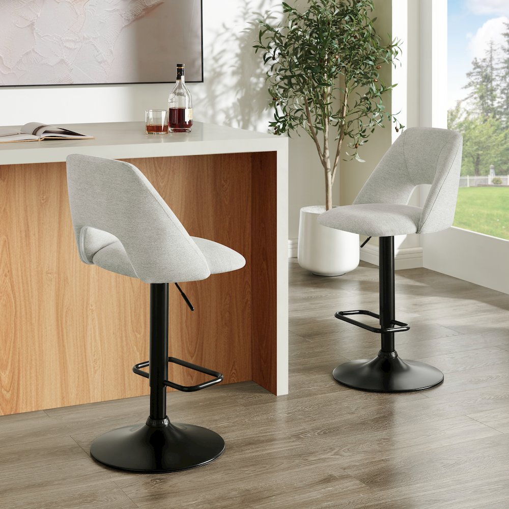 Nuvia Contemporary Adjustable Barstool with Upholstered Swivel Seats, Set of 2