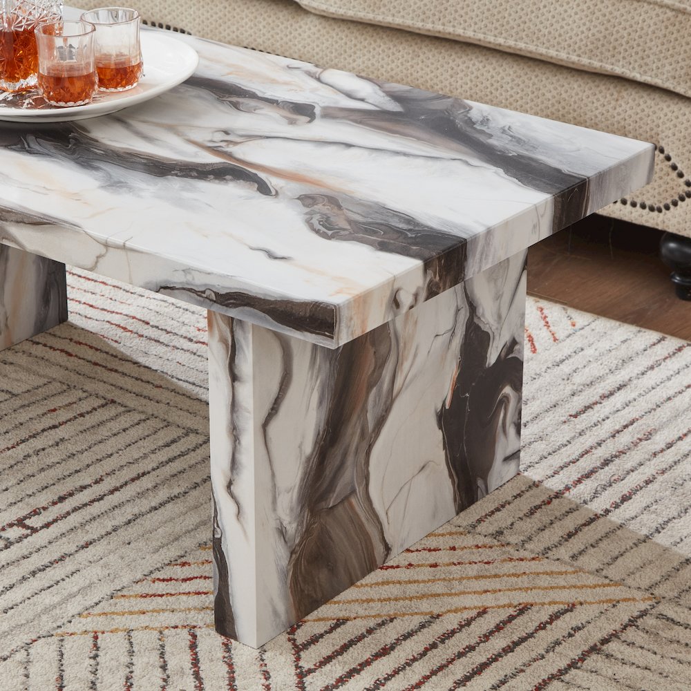 Cavira Modern Faux Marble Living Room Coffee Table, Off-white