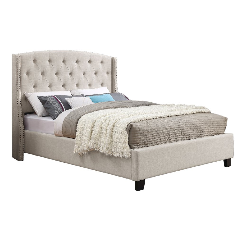 Nantarre Fabric Button Tufted Wingback King Bed with Nail Head Trim, Tan