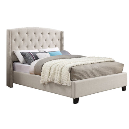 Nantarre Fabric Button Tufted Wingback King Bed with Nail Head Trim, Tan