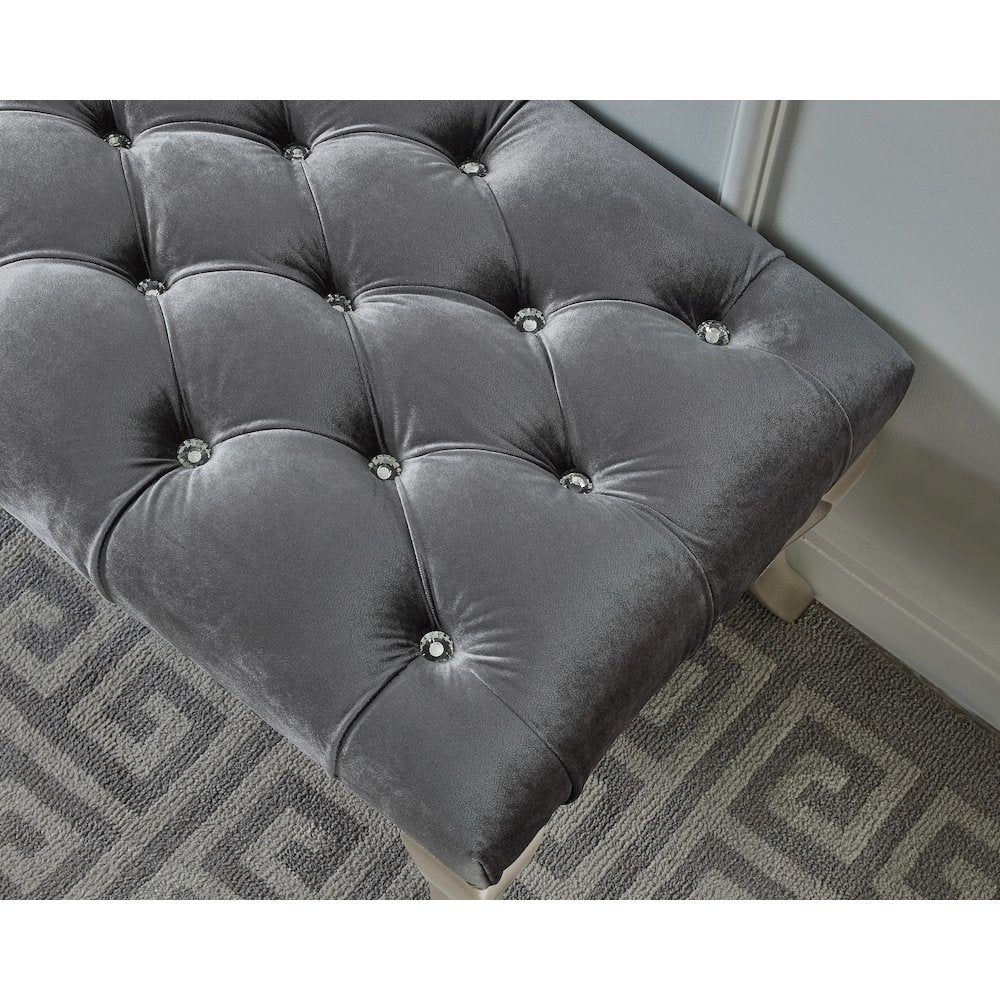Decor Maxem Tufted Fabric Upholstered Seat with Nailhead Trim Bench, Gray