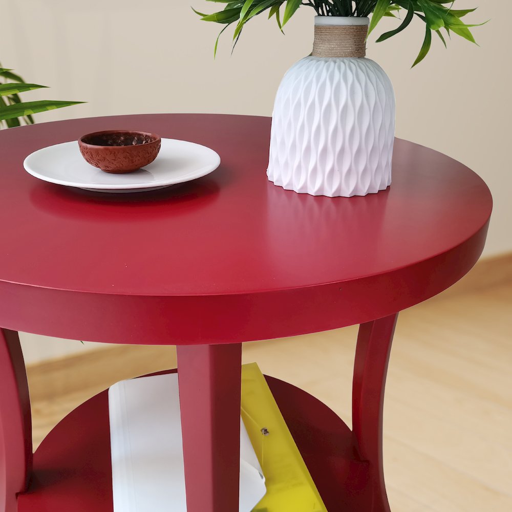 Perth Round End Table with Shelf, Red