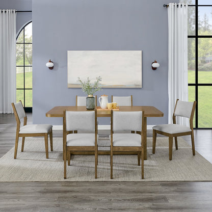 Parker 7-Piece Dining Set, Trestle Dining Table with 6 Stylish Chairs, Light Oak