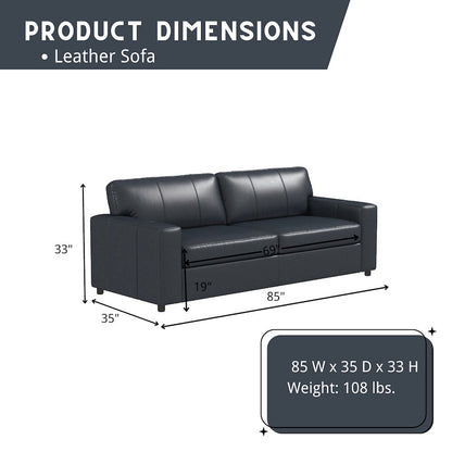 Sakan Leather Upholstered Sofa, Blue