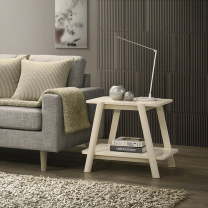 Metz Mid-Century Modern Wood Shelf End Table, Off-White Finish