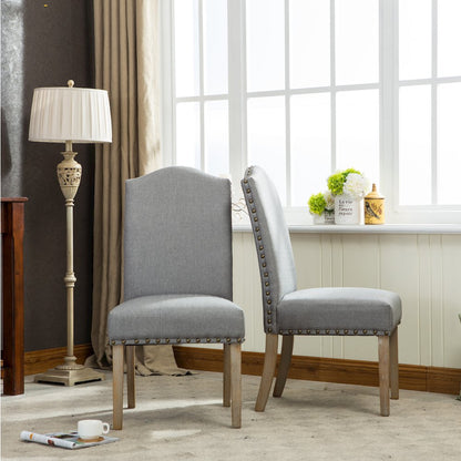 Mod Urban Style Solid Wood Nailhead Gray Fabric Padded Parson Chair, Set of 2