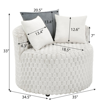 Malna Plush 3D Upholstered Barrel Accent Chair with Wheels, Off-white