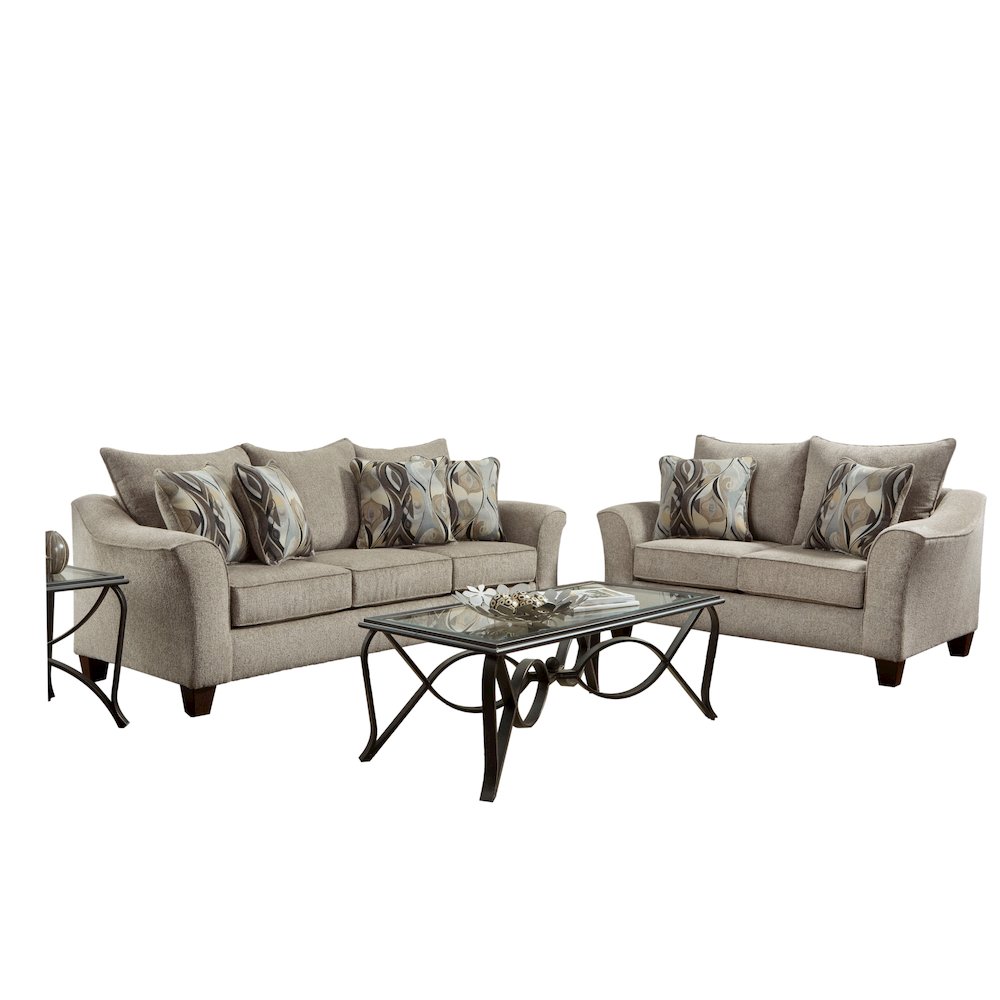 Camero Platinum Fabric Pillowback Sofa and Loveseat Set