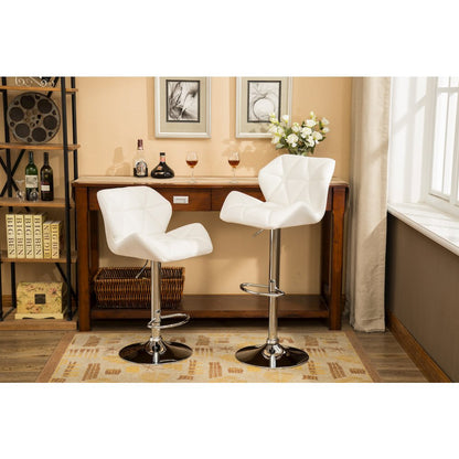 Glasgow Contemporary Tufted Adjustable Height White Bar Stools, Set of 2