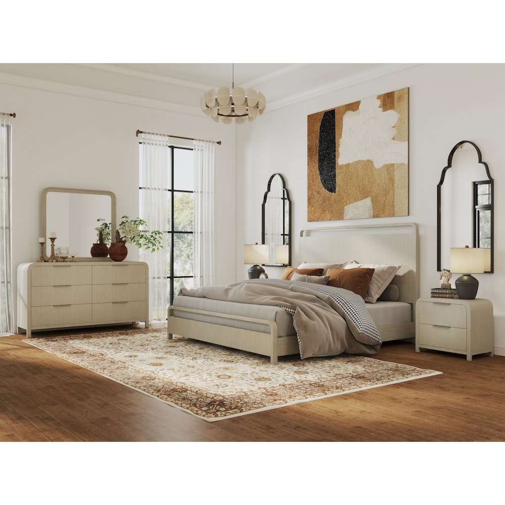 Tavari 5-PC Bedroom Set, King  Bed, Dresser, Mirror, Two Nightstands, Light Gray