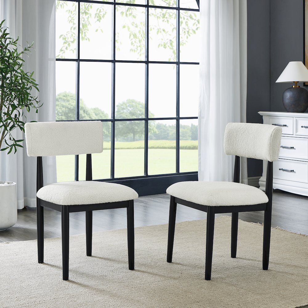 Axler 5-Piece Dining Set, Tripod-Cross Dining Table with 4 Boucle Chairs, Black