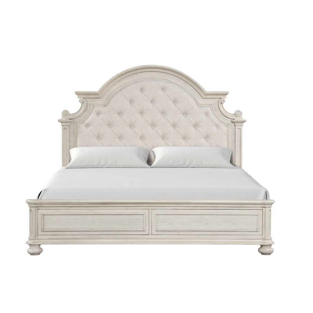 Nelson French Traditional Tufted Upholstery Bed, Antique White, King