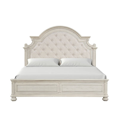 Nelson French Traditional Tufted Upholstery Bed, Antique White, King