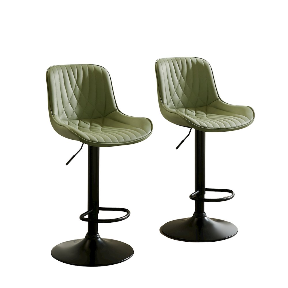 Kovyn Contemporary Adjustable Barstool with Faux Leather Swivel Seats, Set of 2