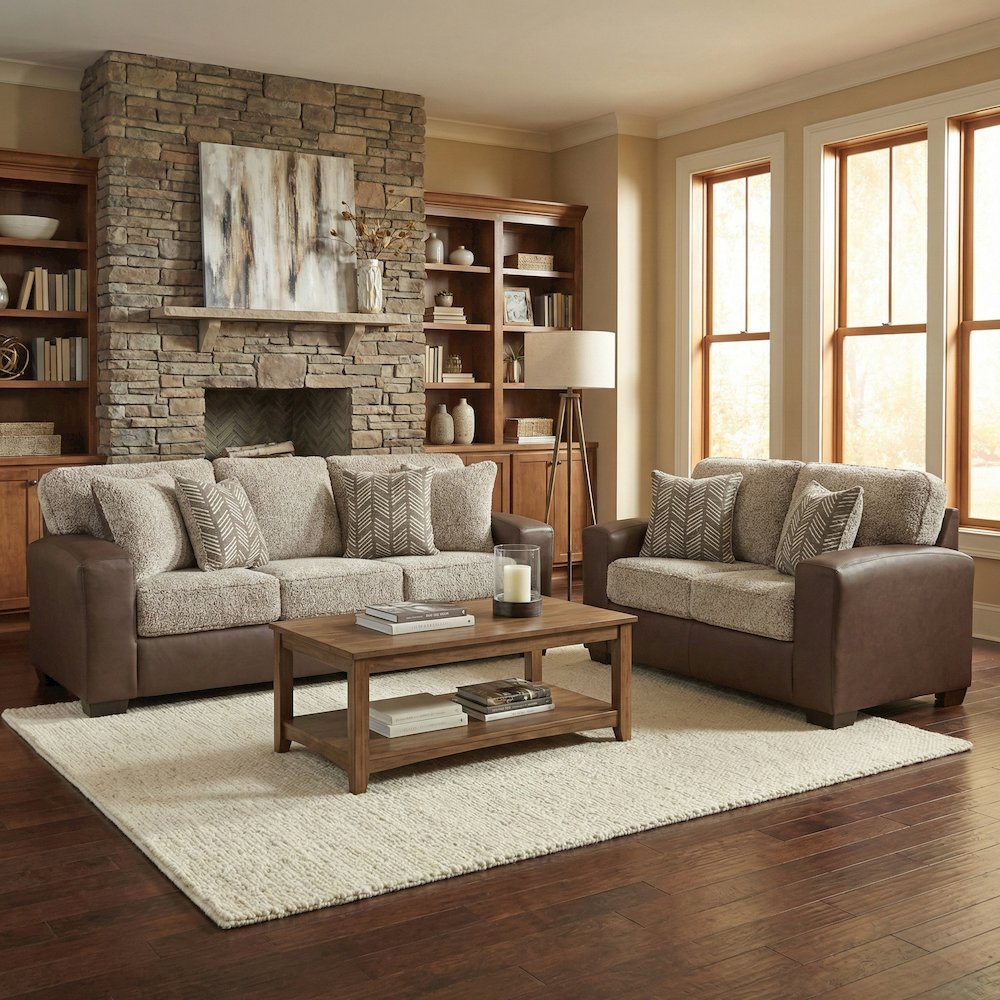 Marvella 2-Piece Living Room Sofa and Loveseat Set, Chocolate Faux Leather
