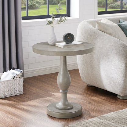 Solmere 22" Round Wood Pedestal End Table, Gray