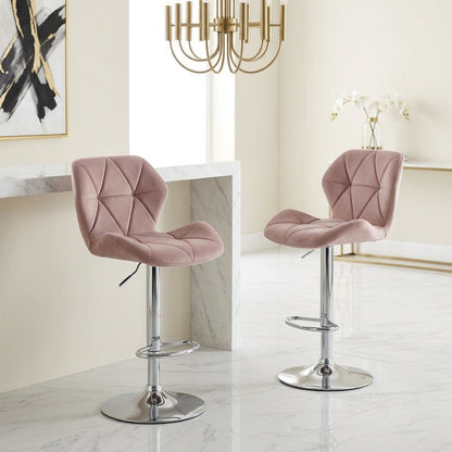 Mauve Velvet Diamond Tufted Swivel Barstool Set of 2 with Adjustable Height
