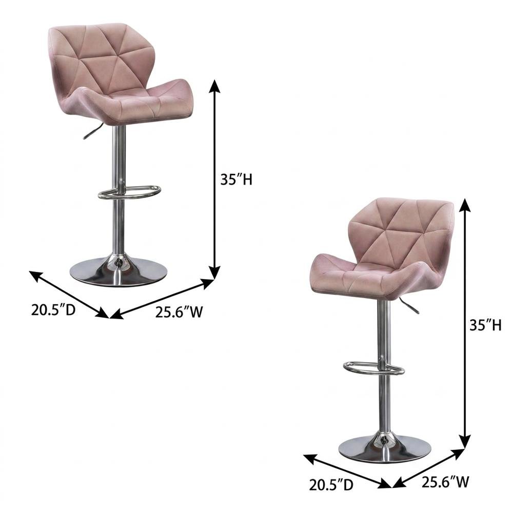 Mauve Velvet Diamond Tufted Swivel Barstool Set of 2 with Adjustable Height