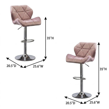 Mauve Velvet Diamond Tufted Swivel Barstool Set of 2 with Adjustable Height