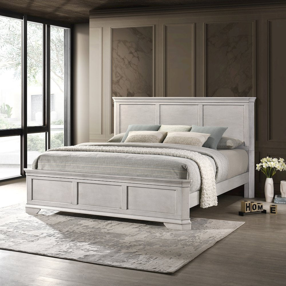 Maderne Wood Panel Bed with Dresser, Mirror, Two Nightstands, King