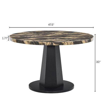 Cavira Modern Faux Marble Dining Table with Wood Pedestal Base, Black and Gold