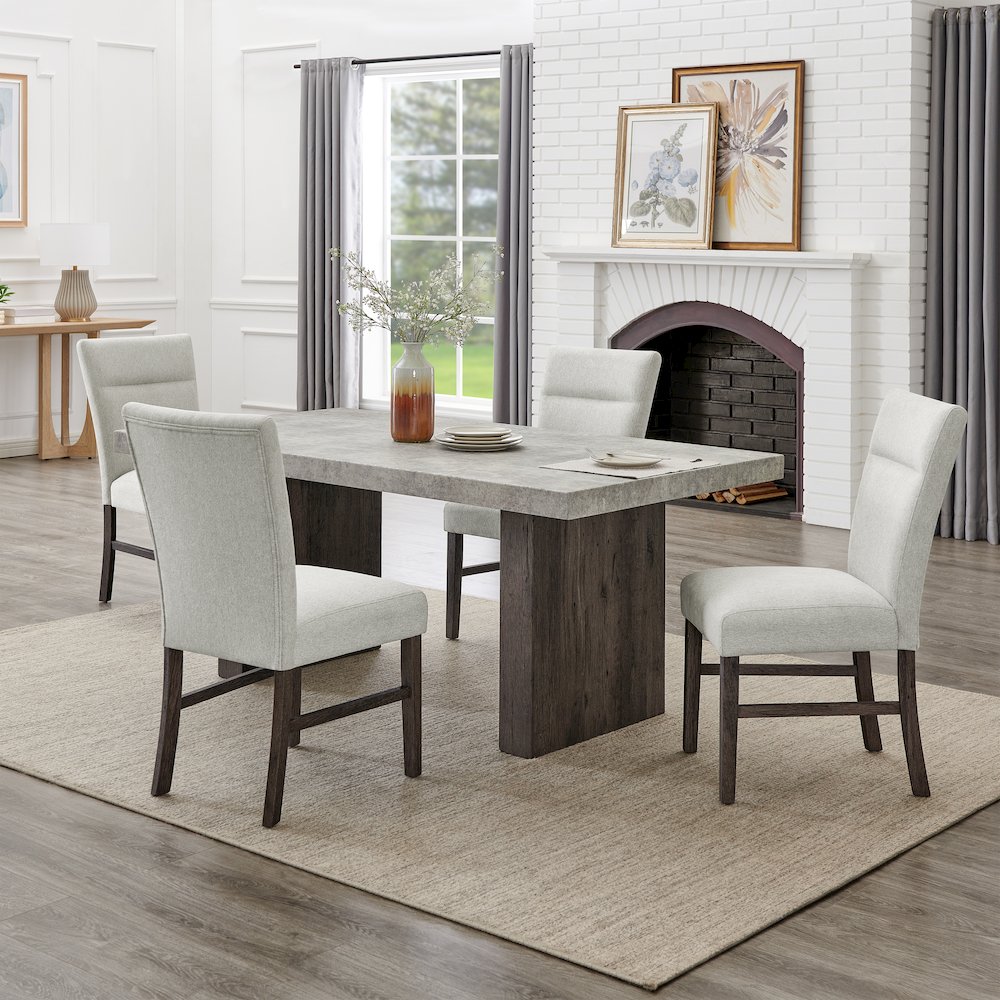 Sorlen Modern 5-Piece Dining Set, 3D Faux Concrete Table with 4 Chairs
