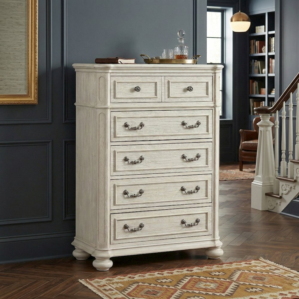 Nelson 5-Drawer Bedroom Chest with Flip-top, Antique White
