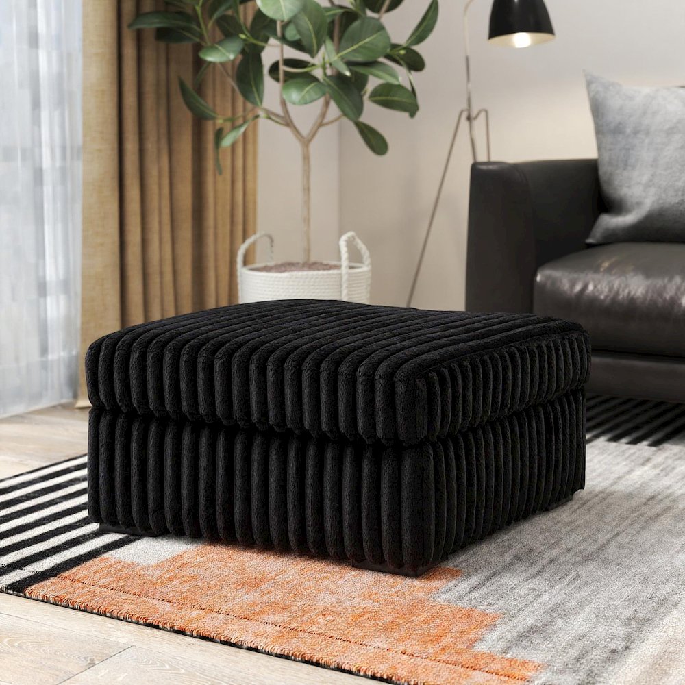 Solenne Oversized Ottoman with Jumbo Corduroy Upholstery, Black