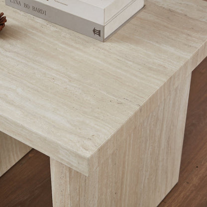Cavira Modern Faux Marble Living Room End Table, Beige