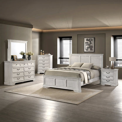 Maderne Wood Panel Bed with Dresser, Mirror, Nightstand, Chest