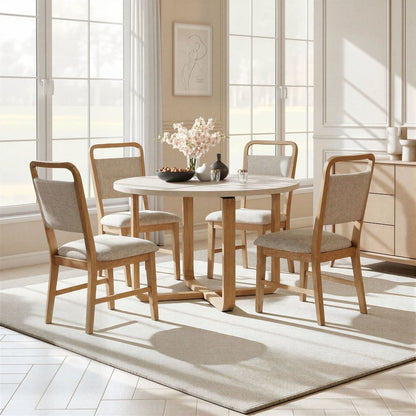Arden 5-Piece Dining Set, 47" Round Table with 4 Solid Wood Chairs