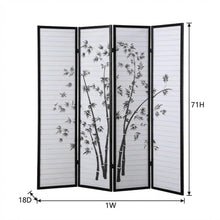 Black 4-Panel Wood Folding Room Divider, Bamboo Print Rice Paper, 71 Inch