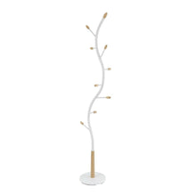 White Metal Oak Standing Coat Rack, Free Standing Hooks, Modern Design