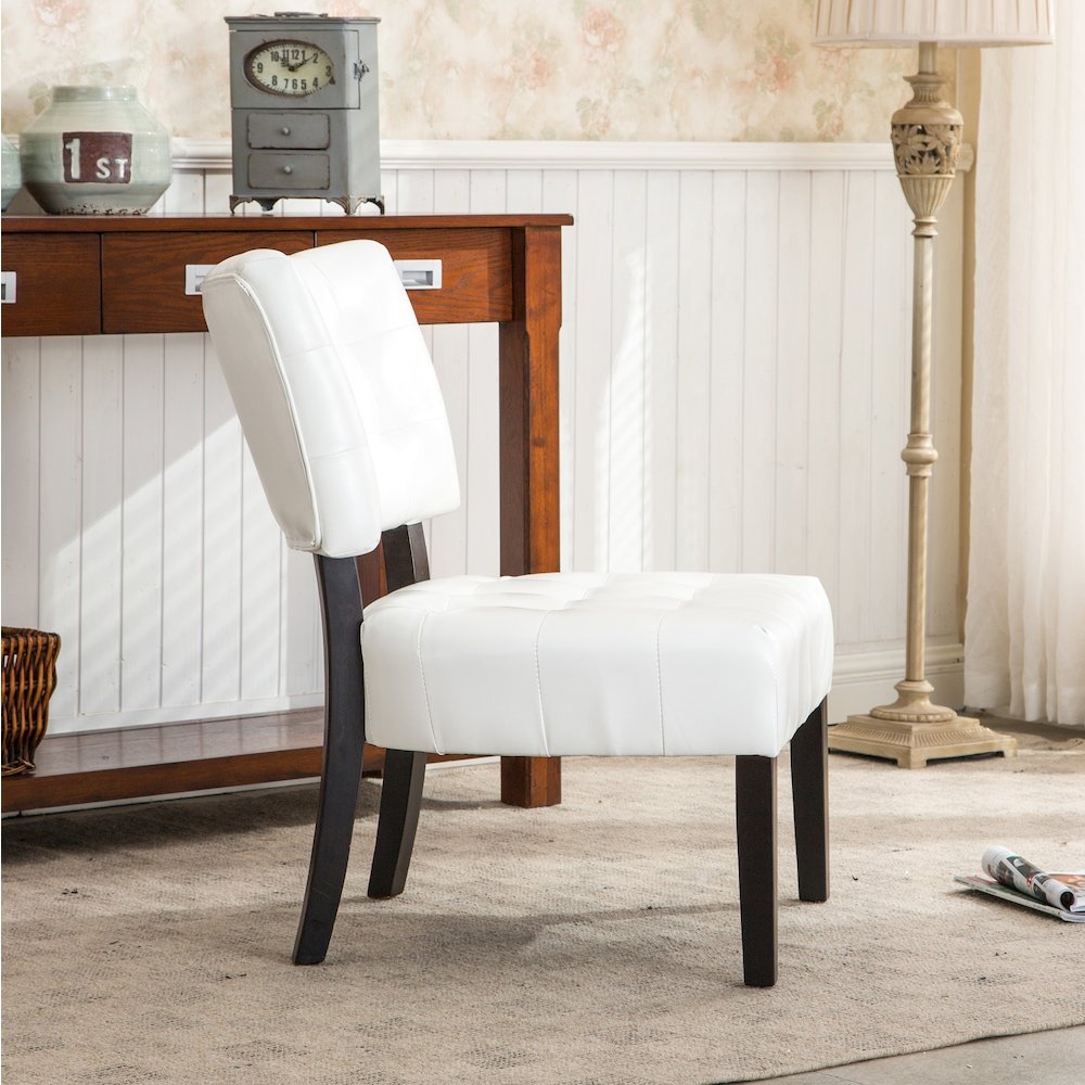 Movile Blended Leather Tufted Accent Chair with Oversized Seating, Ivory