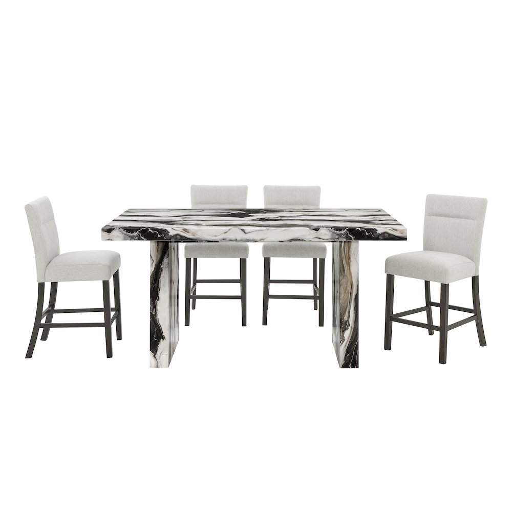 Cavira 5-Piece Modern Faux Marble Dining Set, Counter Height Table with 4 Chairs