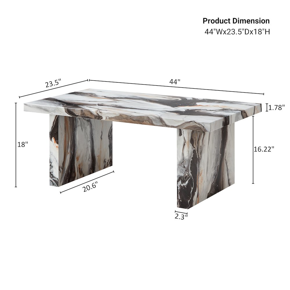 Cavira Modern Faux Marble Living Room Coffee Table, Off-white