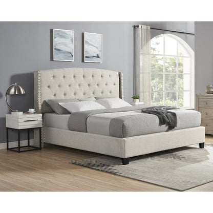 3-Piece Upholstered Bedroom Set, Tufted Wingback Bed, 2White Nightstands, King