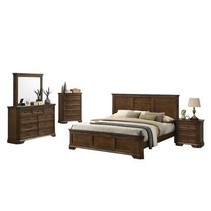 Wood Panel Bed, Dresser, Mirror, Nightstand, Chest, King, Antique Walnut Finish