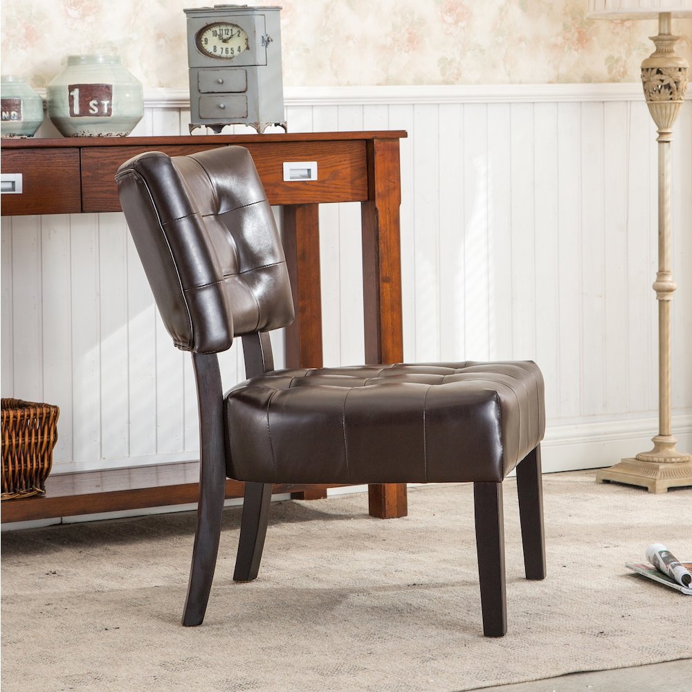 Movile Blended Leather Tufted Accent Chair with Oversized Seating, Brown