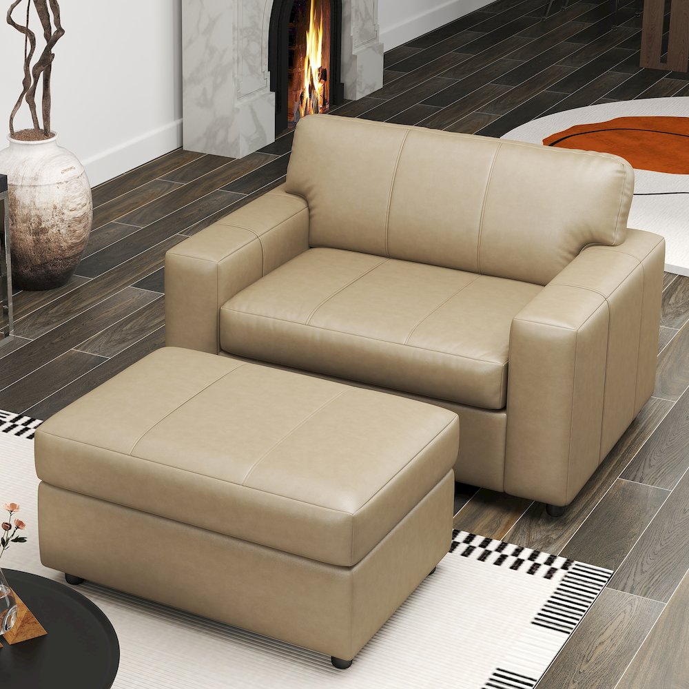 Sakan Leather Upholstered 2-Piece Living Room Set, Cutler Chair and Ottoman