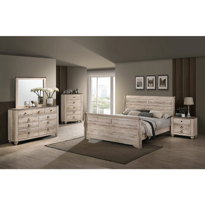 Imerland Contemporary White Wash Finish 6PC Bedroom Set with Queen Sleigh Bed