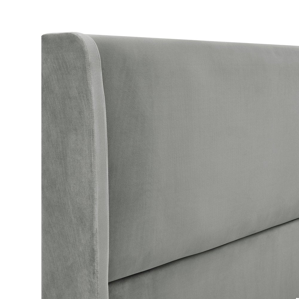 Rozitta Gray Velvet Wingback Platform Bed, Queen