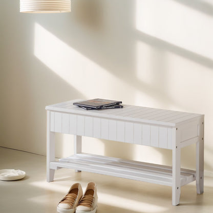Leno Quality Solid Wood Shoe Bench with Storage, White
